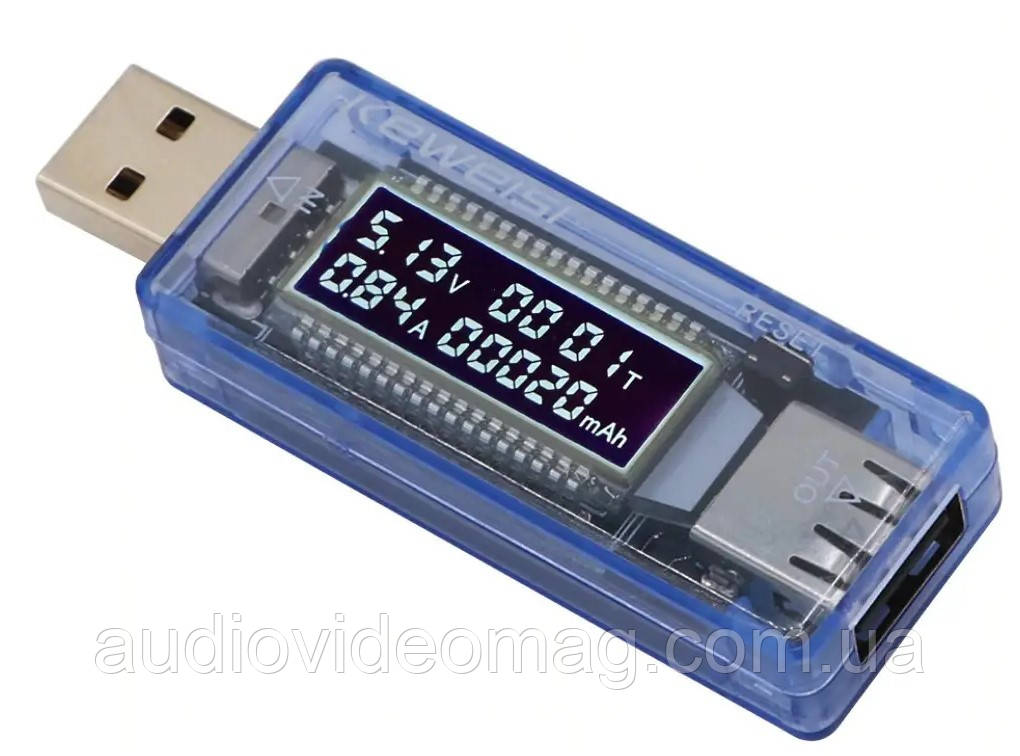 KWS-V21 USB тестер напруги 4-20V / струму 0-3.3 A / емності заряду 0-99999 mAh / часу зарядки 0-99 годин
