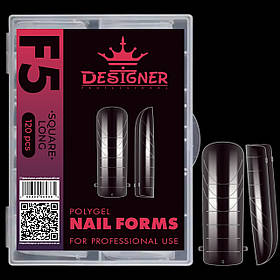 Верхні форми, для нарощування нігтів полігелем/акрігелем Дизайнер, 120 шт./уп. №F5 Square long