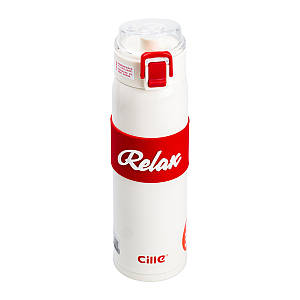 Термос з поїлкою і кришкою фліп топ Cille Relax 520 мл з металевою колбою білий