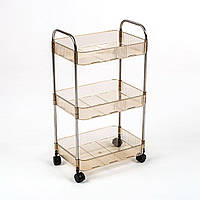 Етажерка мобільна триярусна універсальна з акрилу та металу 40х28,5х70с Бежева SW-00002111