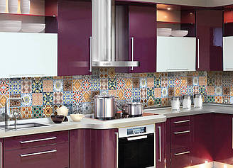 Вініловий кухонний фартух 60х250см Плитка Орнамент 02 друк наклейка на стіну з візерунками абстракція