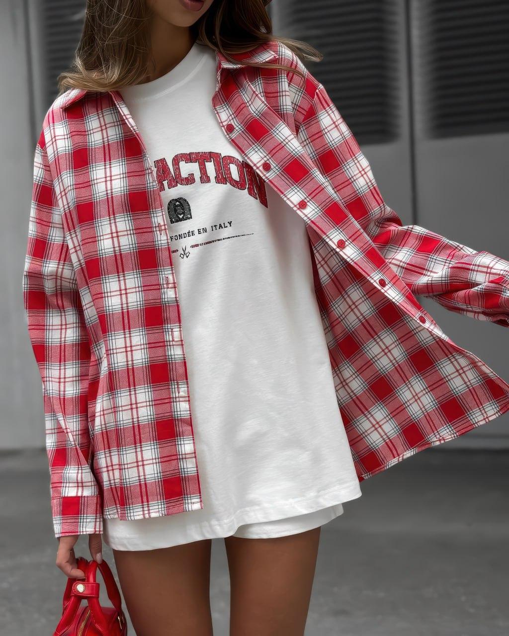 Рубашка жіноча модна фланелева у клітинку (Норма), фото 1