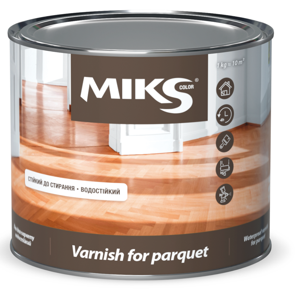 Лак для паркету алкідно-уретановий MIKS шовковисто-матовий, 0,8кг