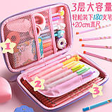 Пенал шкільний, для дівчаток Єдиноріг. Великий рожевий пенал із водовідштовхувальним покриттям. 21*16*5, фото 3