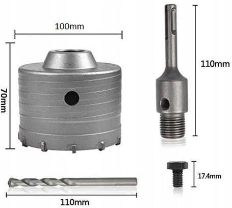 Коронка по бетону 100мм SDS + продовжувач SILVER S0558, фото 3