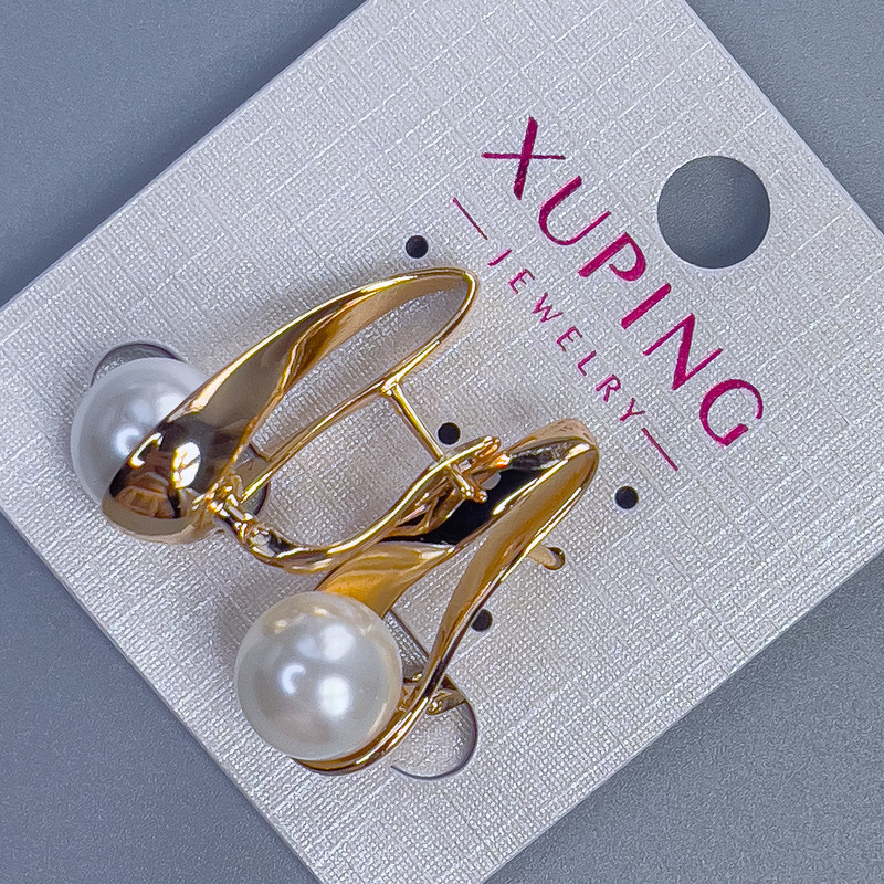 Сережки Xuping Позолота 18к з перлиною d-10мм+- L-27мм + -