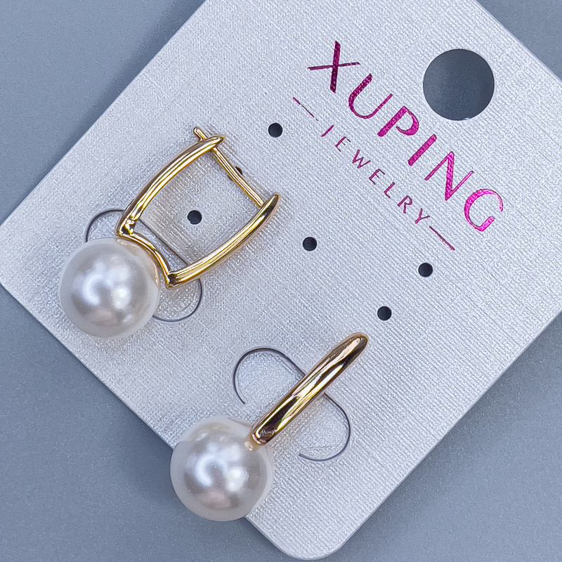 Сережки Xuping Позолота 18к з перлиною d-10мм+- L-24мм + -