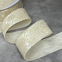 Стрічка мереживна, 4 см - Квітка, колір бежевий, метр, Бежевий