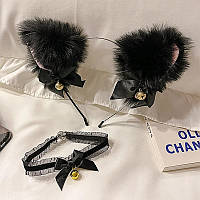 Комплект обуч з вушками кішки та чокер з бубонцями набір фуррі квадробіка