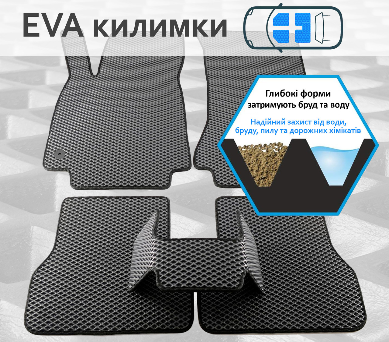 Килимки Салону Eva Audi A4 B7, Ауди А4 Б7 2005-2008 (4 килимка і тунель між задніми, багато кольорів Ева, Єва), фото 1