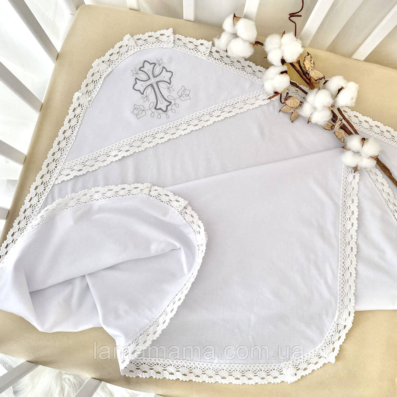 Крижма трикотажна для хрещення "Чарівний янгол - 1" Кулір Білий/Срібло 75х80 см Betis, фото 1