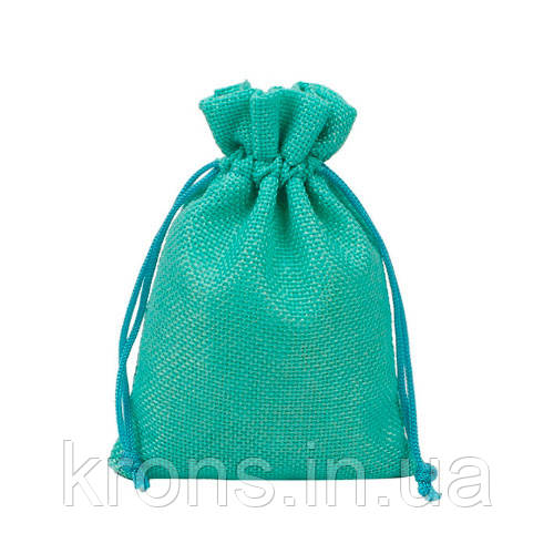 Мішечок подарунковий із мішковини 10x14 см 50 шт. на затяжках, зелений, фото 1