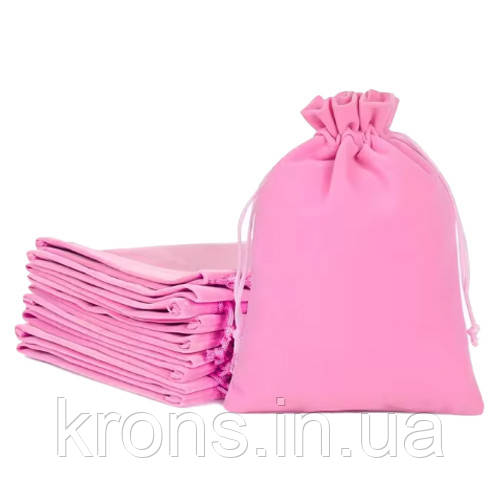 Мішечок подарунковий з оксамиту 8x10 см 50 шт. на затяжках, рожевий, фото 1