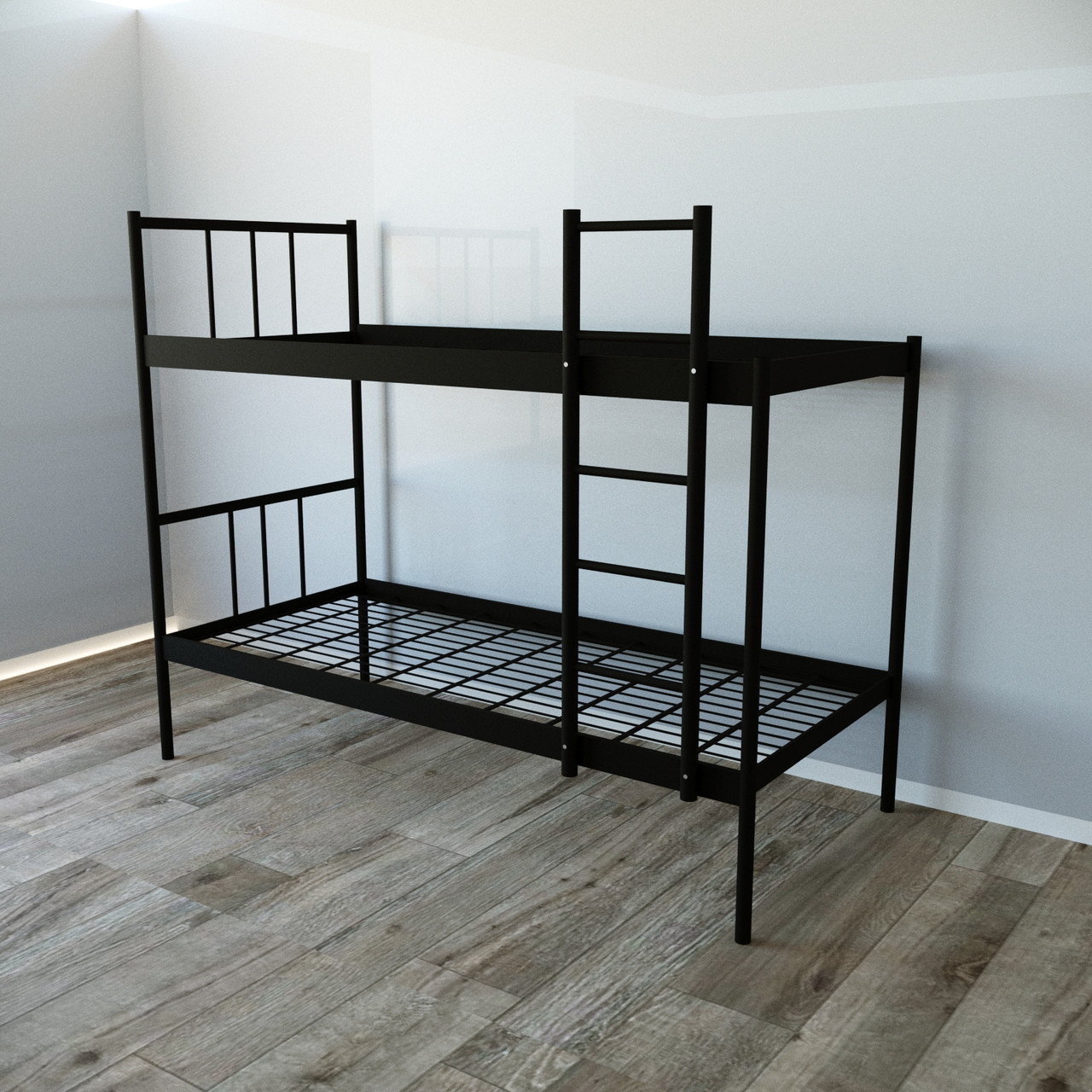 Ліжко двоярусне металеве Tobi Sho BASIS DUO-1 сітка 200х90 з драбиною, Чорний