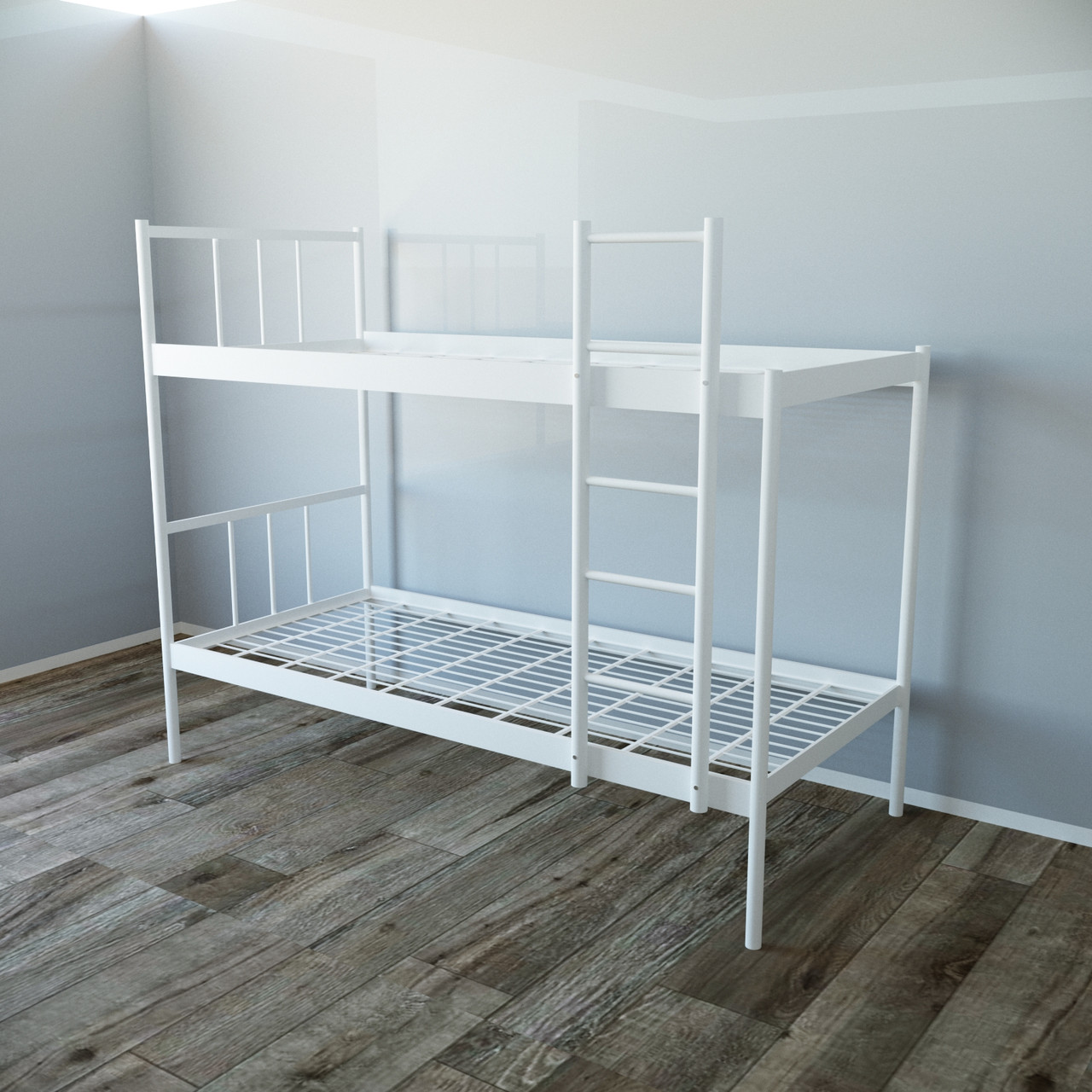 Ліжко двоярусне металеве Tobi Sho BASIS DUO-1 сітка 190х80 з драбиною, Білий
