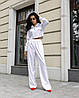 Сатиновий жіночий костюм у піжамному стилі укорочена сорочка на ґудзиках та вільні брюки Ds5598, фото 6