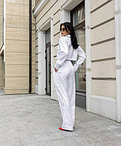 Сатиновий жіночий костюм у піжамному стилі укорочена сорочка на ґудзиках та вільні брюки Ds5598, фото 5
