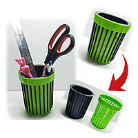 Підставка-стакан 2в1 для ручок, олівців та інших дрібничок / пластиковий на стіл, без наповнення / FS-9001 салатовий