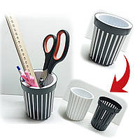 Підставка-стакан 2в1 для ручок, олівців та інших дрібничок / пластиковий на стіл, без наповнення / FS-9001 чорно-білий