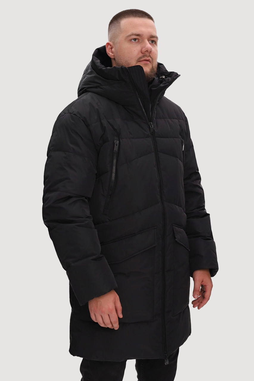 Довгий чоловічий пуховик Finn Flare FWB21027-200 чорний S, фото 1
