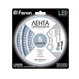 Світлодіодна стрічка Feron SANAN LS606 60SMD/м 12V білий IP20