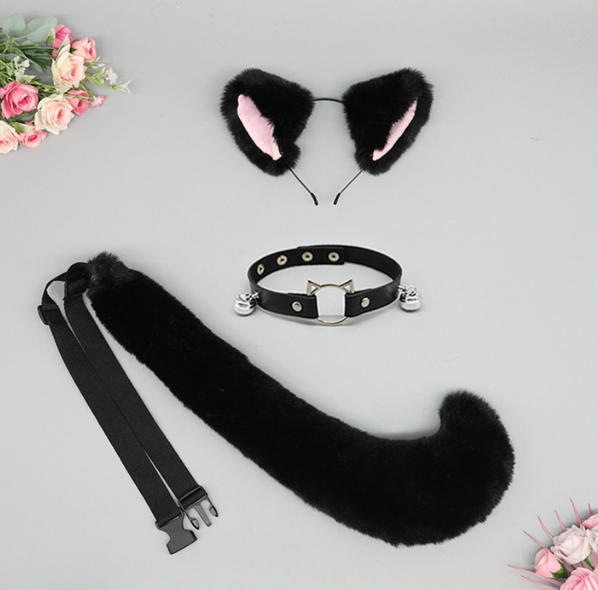 Чорний набір: вушка, хвіст, чокер, карнавальний костюм, аніме, експлуатацій/FS-2311
