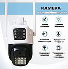 Камера відеоспостереження з двома камерами для телефона поворотна з нічним баченням Wi-fi та сиреною PTZ Icsee, фото 2