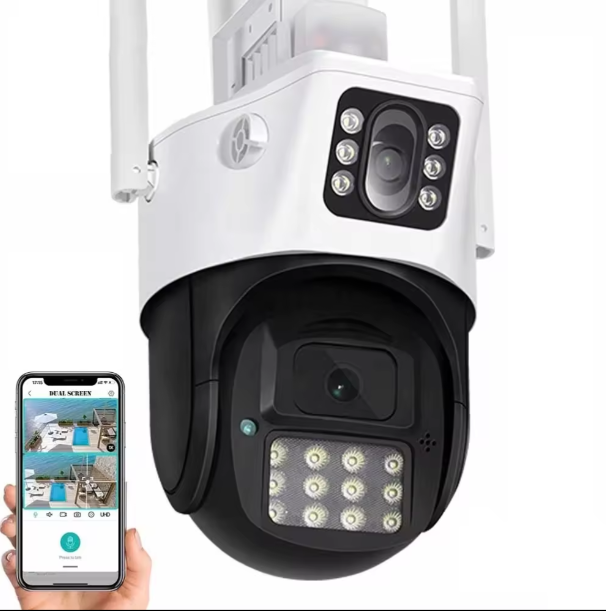 Камера відеоспостереження з двома камерами для телефона поворотна з нічним баченням Wi-fi та сиреною PTZ Icsee, фото 1
