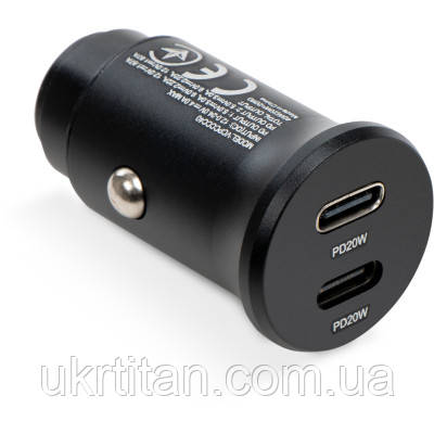 Оригінал! Зарядний пристрій Vinga 40W PD 2xUSB-C (20W+20W) Car Charger (VCPCCCC40) - Вища Якість!, фото 1