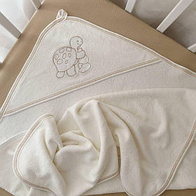 Куточок для купання "Черепашка" з вишивкою Махра 75*90 см Betis Молочний з кавовим