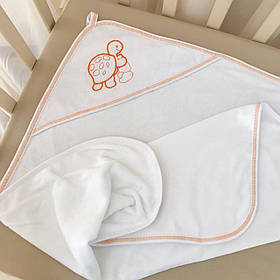 Куточок для купання "Черепашка" з вишивкою Махра 75*90 см Betis Білий із помаранчевим