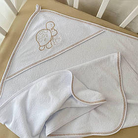 Куточок для купання "Черепашка" з вишивкою Махра 75*90 см Betis Білий із кавовим