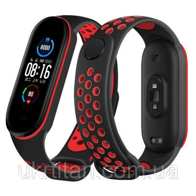 Оригінал! Ремінець до фітнес браслета BeCover Nike Style для Xiaomi Mi Smart Band 5 Black-Red (705153) - Вища Якість!, фото 1