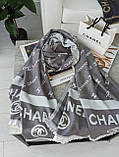 Палантин, Хустка Chanel  Женский Шарф двухсторонний Шанель серый, фото 3