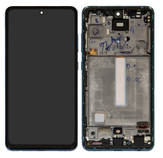 Дисплей (екран) для Samsung A525 Galaxy A52/A526, чорний, OLED, з передньою панеллю синього кольору, Awesome