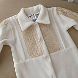 Чоловічок для хрещення "Арін" шапочка, пінетки велюр зріст 56 см (0 - 1 місяць) Betis Молочний, фото 2