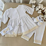 Костюм для хрещення "Чарівний янгол" дівчинка велюр зріст 86 см (12 - 18 місяців) Betis Білий із золотим, фото 2