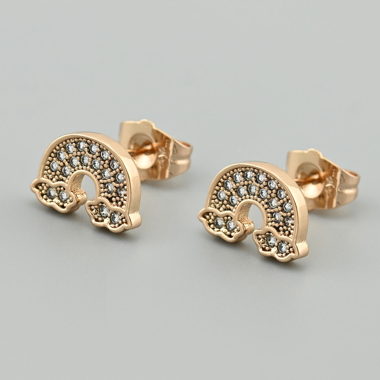 Сережки гвоздики Веселка 46502 розмір 11х8 мм білі фіаніти вага 1.9 г позолота 18К, фото 1