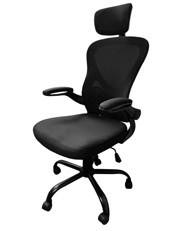 Комп'ютерне крісло з підлокітниками та підголівником офісне сіткове Intergro чорне Richman, фото 1