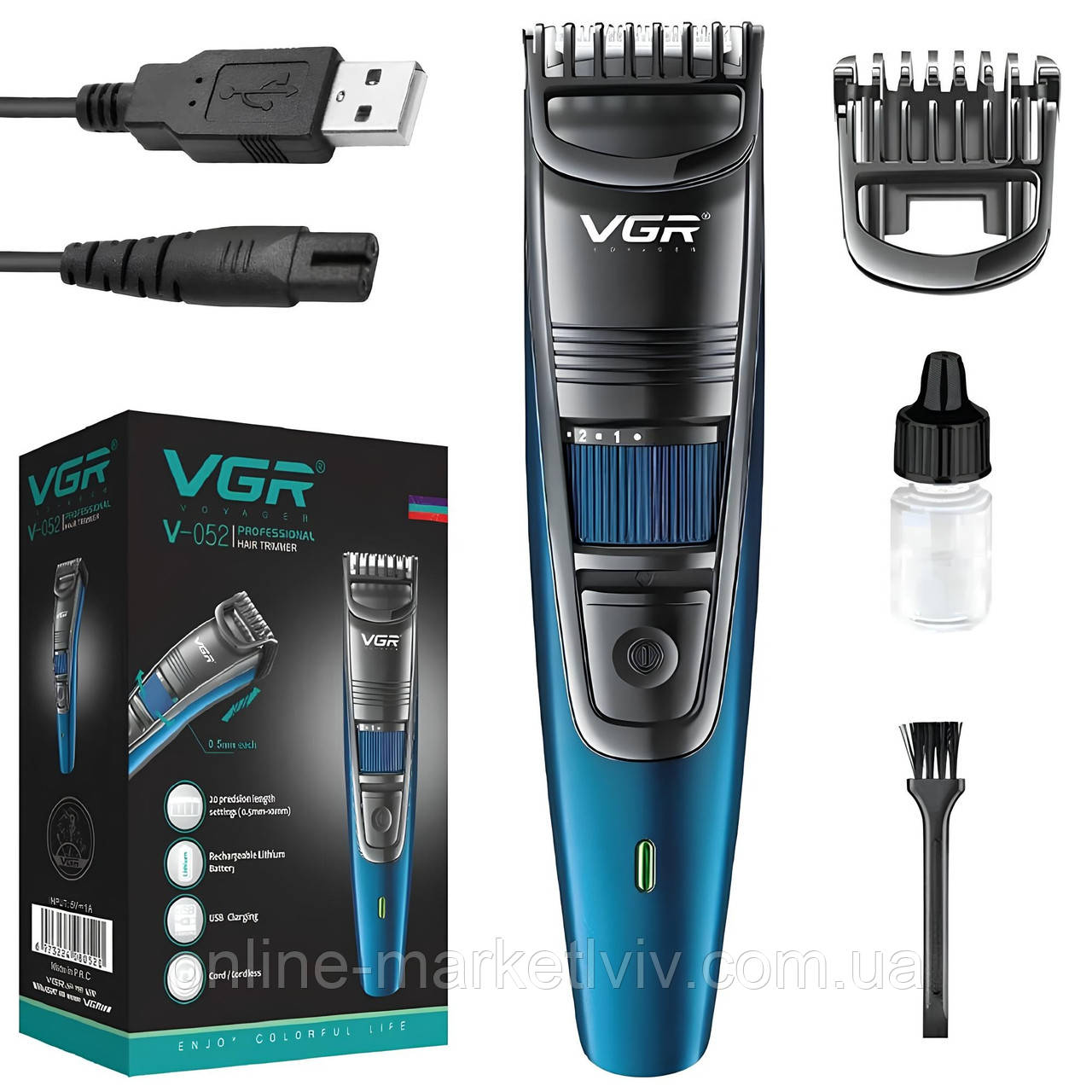 Машинка для стрижки волосся і бороди, з USB, VGR V-052 / Тример для стрижки / Чоловічий тример для бороди