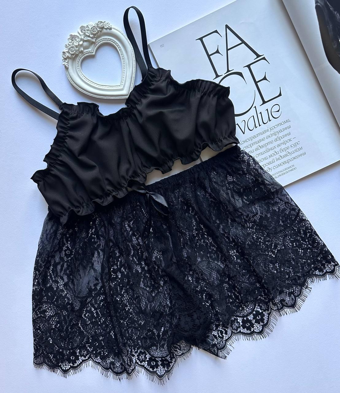 Жіночий мереживні шорти + топ, стильний комплект., фото 1