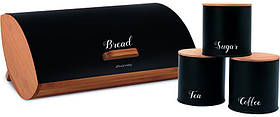 Хлібниця Kamille Breadbasket Wooden 35х25х16 см бамбукова з набором ємностей для крупи (чорні)
