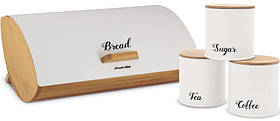 Хлібниця Kamille Breadbasket Wooden 35х25х16 см бамбукова з набором ємностей для крупи (білі)