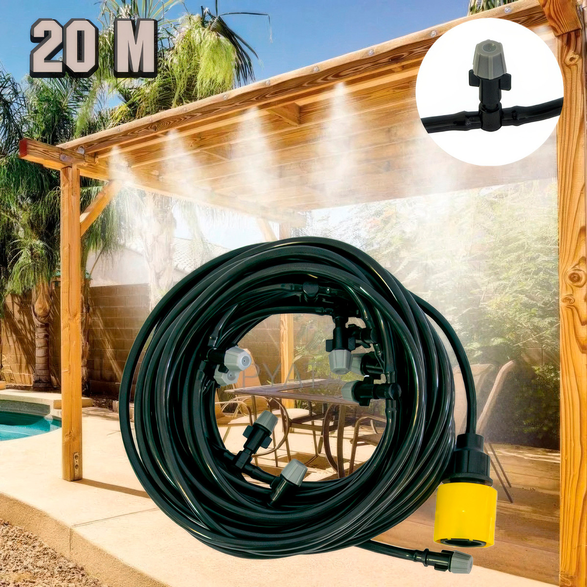 Туманоутворювач Patio Mistcooling Lit BD-10FT 20 метрів, під 1" та 3/8", система поливу туман (mistymate cools air 30)