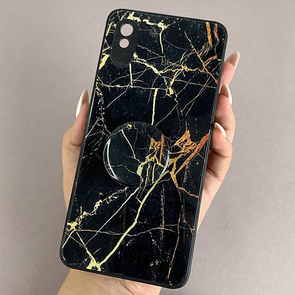Чохол для Xiaomi Redmi 9A мармуровий чохол з попсокетом на телефон сяомі редмі 9а чорний o5u, фото 1