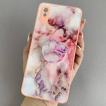 Чохол для Xiaomi Redmi 9A мармуровий чохол з попсокетом на телефон сяомі редмі 9а персиковий o5u, фото 1