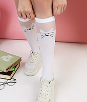 Гольфи дитячі до школи з котиком білі ошатні капронові Korni розмір 120-140