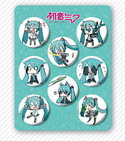 Набір значкі в піктограм Хатсуне Міку Hatsune Miku 8 шт на сумку рюкзак одяг