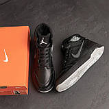 Чоловічі зимові високі кросівки Nike Air Max, чоловічі утеплені шкіряні кросівки, чорні зимові кросівки, фото 3