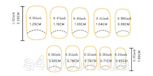 Размеры накладных ногтей